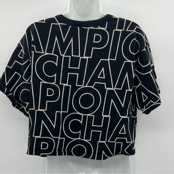 Women's Champion Heritage Cropped Tee, All Over Logo Big Block Text Outline Blac - Picture 6 of 11